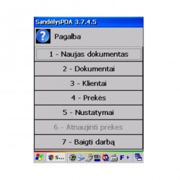 Duomenų kaupiklio valdymo programa Sandėlis PDA Windows CE